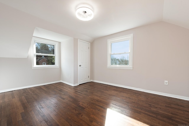 additional living space featuring dark hardwood / wood-style floors and lofted ceiling