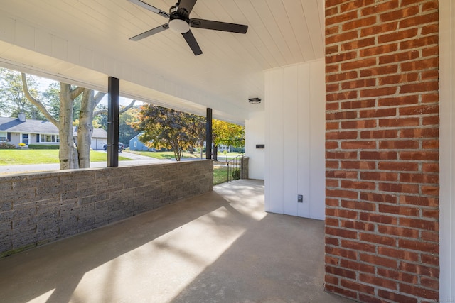 view of patio featuring ceiling fan and covered porch