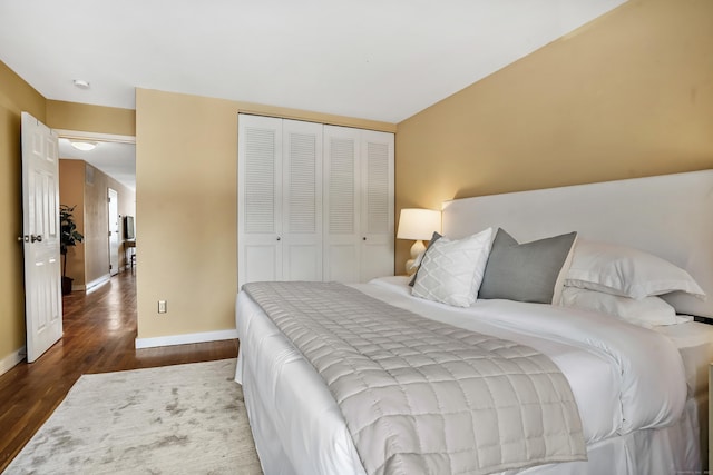 bedroom featuring dark hardwood / wood-style flooring and a closet