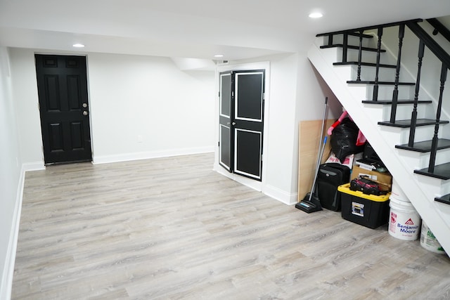 interior space with light hardwood / wood-style floors