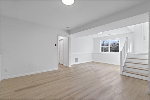 unfurnished living room with light hardwood / wood-style flooring