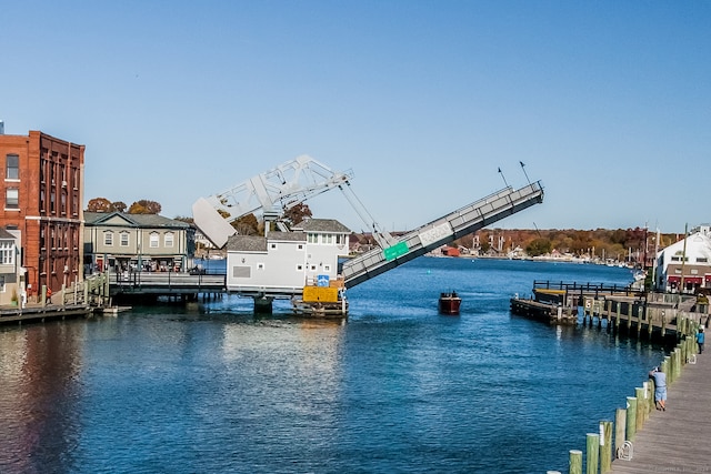 view of dock with a water view