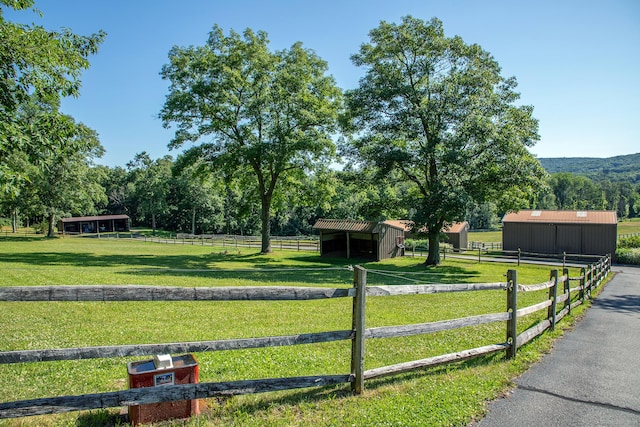 exterior space with a rural view and an outdoor structure