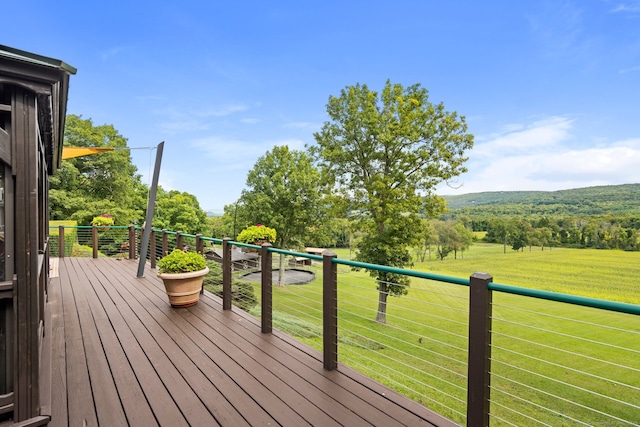 wooden deck featuring a lawn