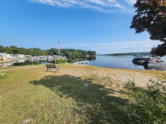 property view of water with a dock