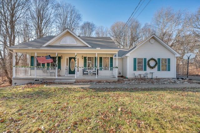 view of front of property with a front lawn and a porch