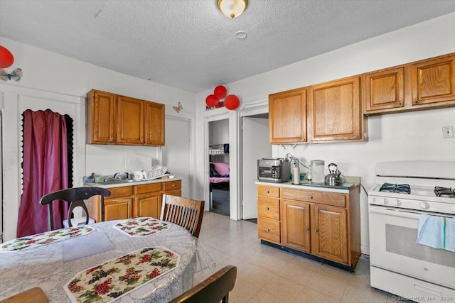 kitchen with sink, a textured ceiling, and gas range gas stove