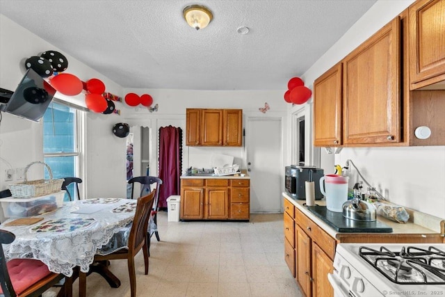 kitchen with a textured ceiling and white stove