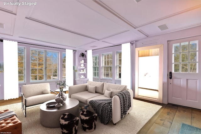 sunroom / solarium with coffered ceiling