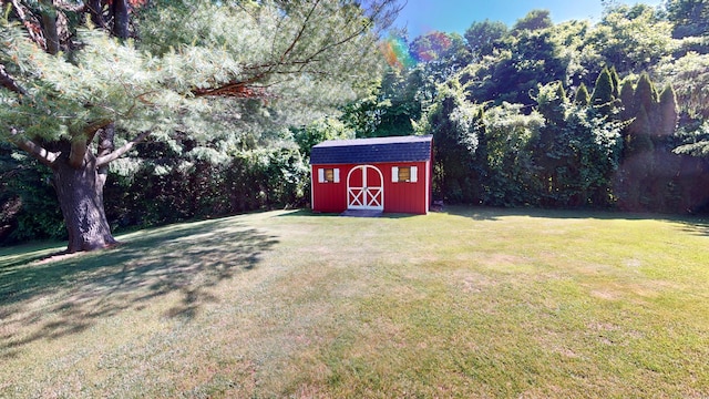 view of yard with a shed