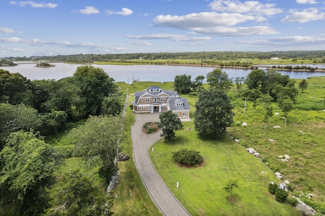 aerial view featuring a water view