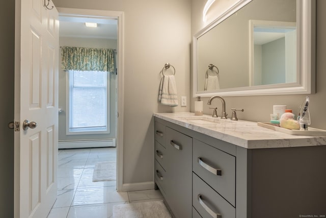 bathroom featuring vanity and a baseboard radiator