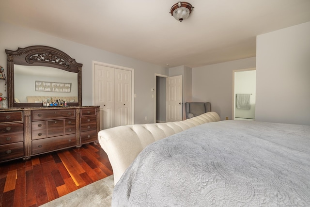 bedroom featuring a closet and dark wood-type flooring