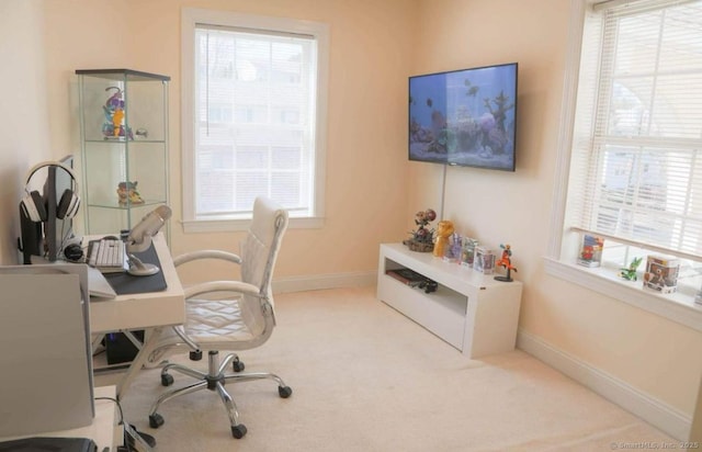 view of carpeted home office