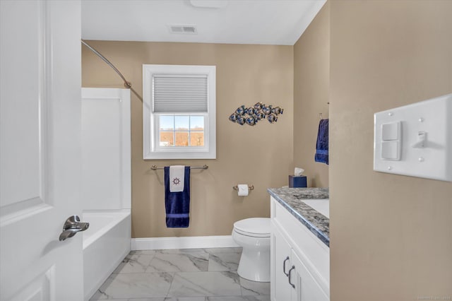 full bathroom featuring shower / bath combination, vanity, and toilet