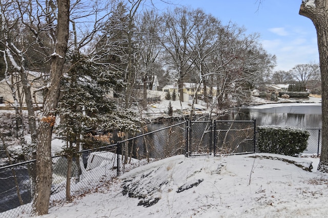 view of yard layered in snow