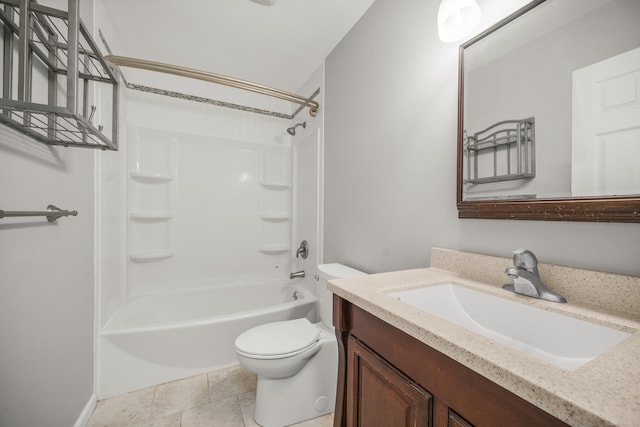 full bathroom with washtub / shower combination, tile patterned floors, vanity, and toilet