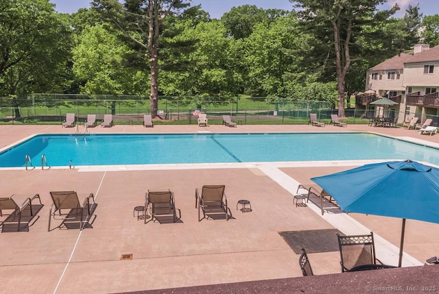 view of pool featuring a patio area