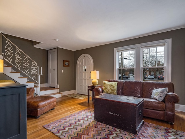 living room with hardwood / wood-style floors