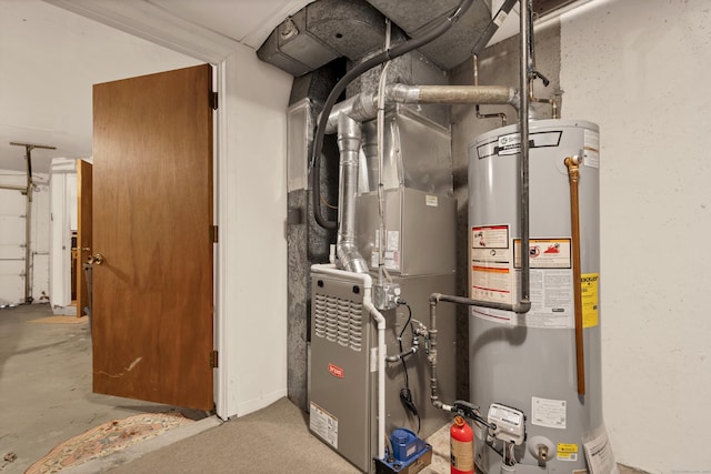 utilities with gas water heater and heating unit