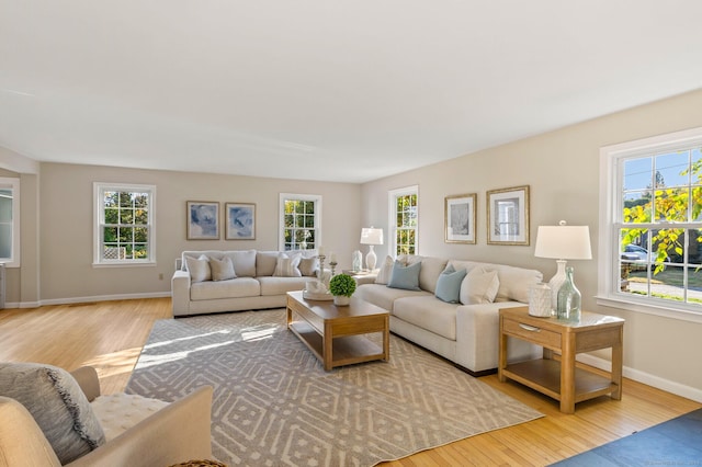 living room featuring light hardwood / wood-style flooring and a wealth of natural light