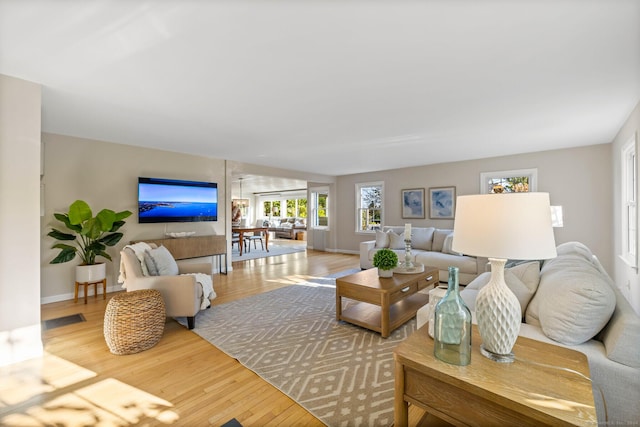 living room with hardwood / wood-style flooring