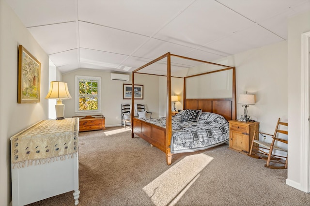 carpeted bedroom with a wall mounted air conditioner