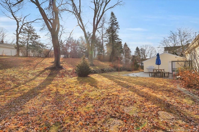 view of yard featuring a patio and a deck