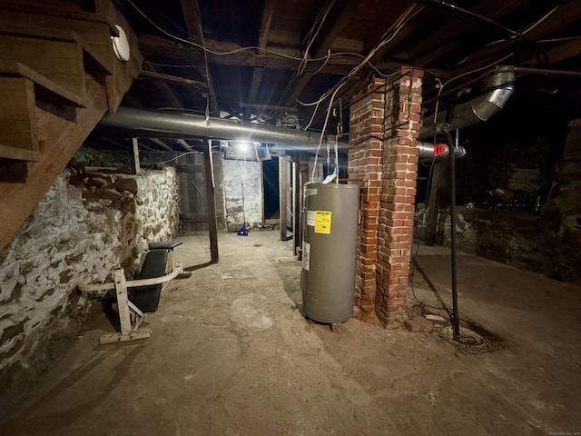 basement featuring water heater