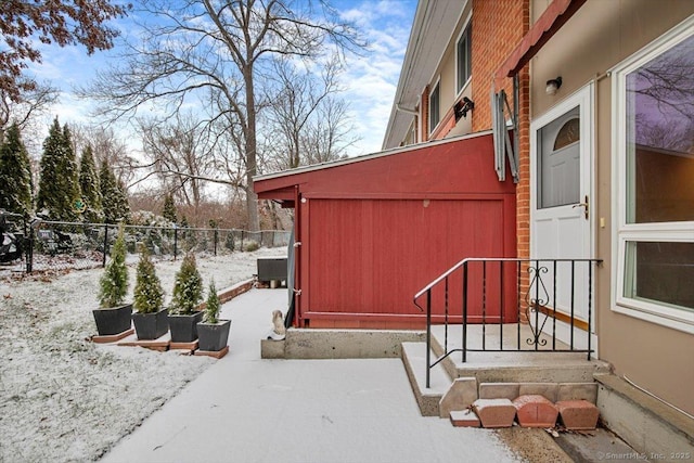 view of snow covered property