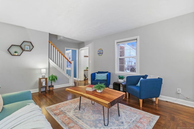 living room featuring dark hardwood / wood-style flooring