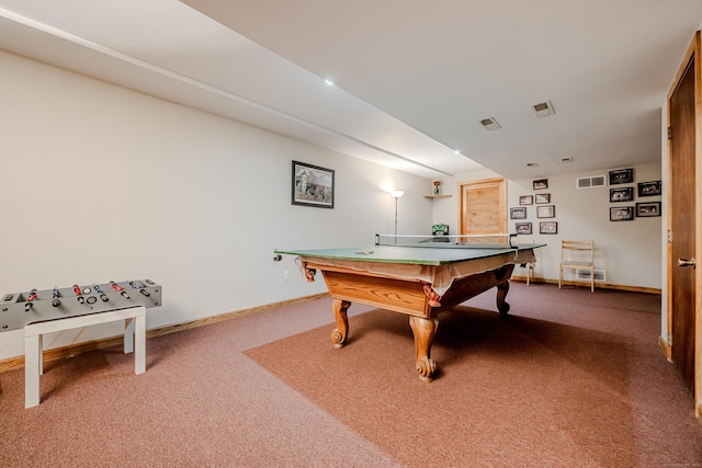 game room with pool table and carpet floors