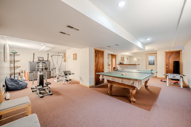 playroom with billiards and carpet flooring