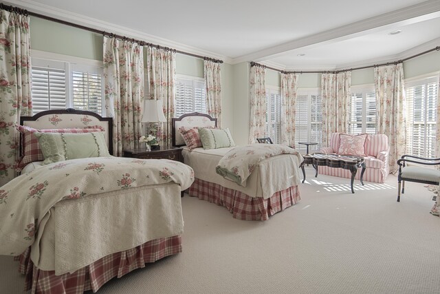 bedroom featuring carpet and ornamental molding