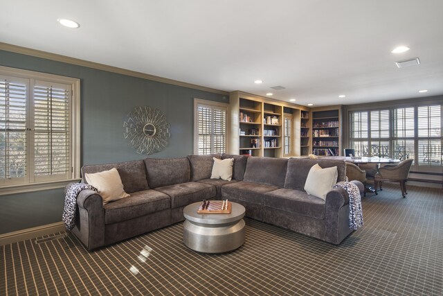 39 Keelers Ridge Rd, Wilton, CT 06897 - living room featuring crown molding, plenty of natural light, carpet, and recessed lighting