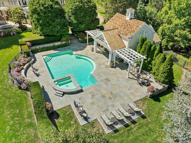 39 Keelers Ridge Rd, Wilton, CT 06897 - view of pool featuring fence, a gazebo, a yard, and a pool with connected hot tub