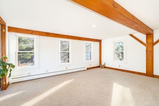 additional living space with baseboard heating and carpet floors