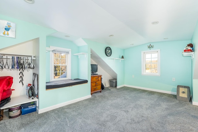 additional living space with carpet and lofted ceiling