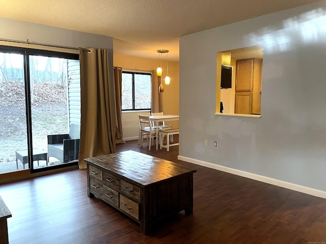 interior space featuring dark hardwood / wood-style floors and a textured ceiling