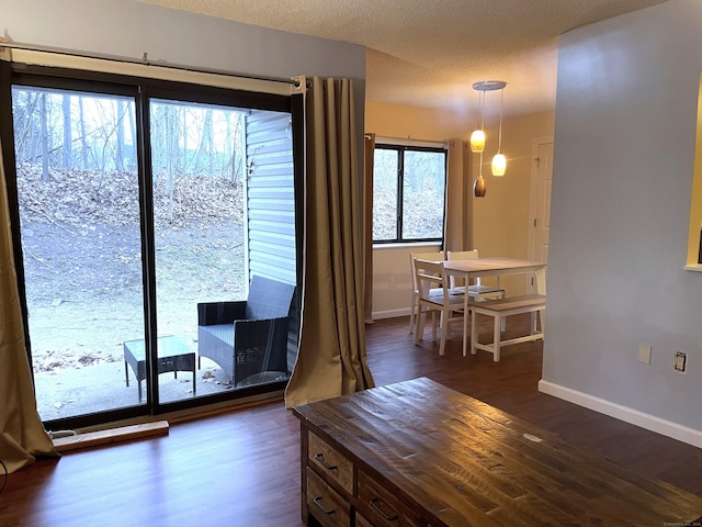 unfurnished dining area with dark wood-type flooring