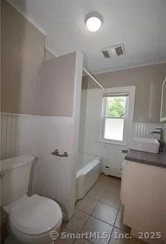 bathroom with tile patterned flooring, vanity, and toilet