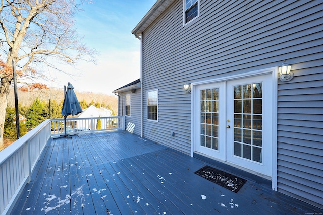 wooden deck with french doors