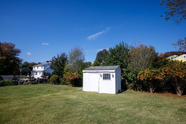 view of yard featuring a shed