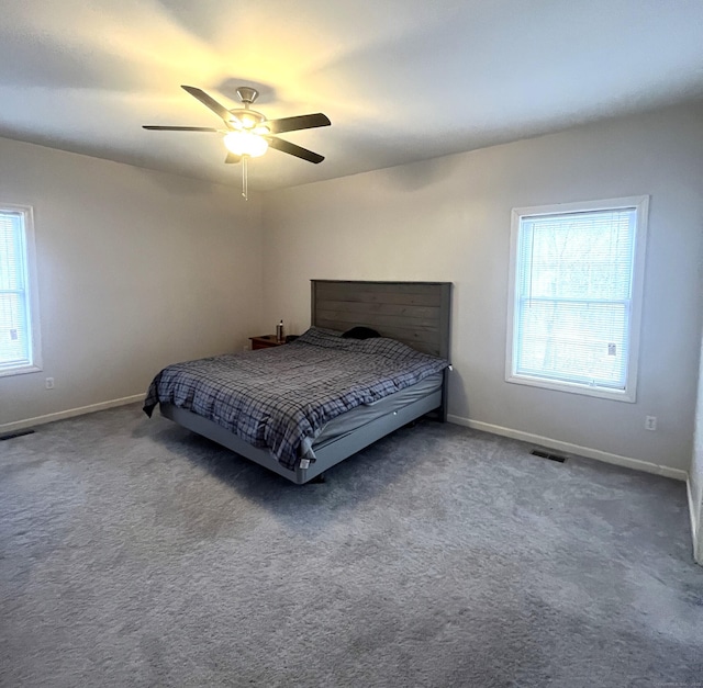 bedroom featuring carpet floors and ceiling fan