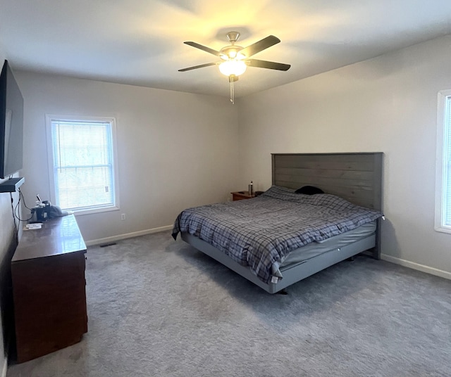 bedroom featuring carpet flooring and ceiling fan