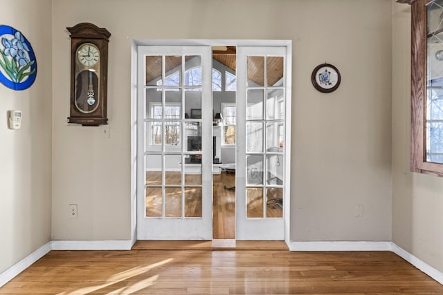 doorway featuring wood-type flooring and french doors