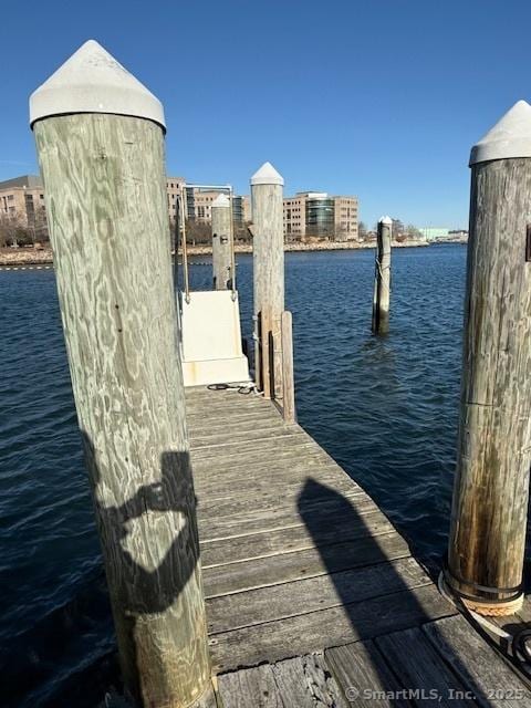 view of dock with a water view