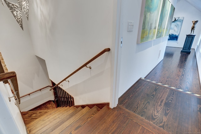 staircase featuring wood-type flooring