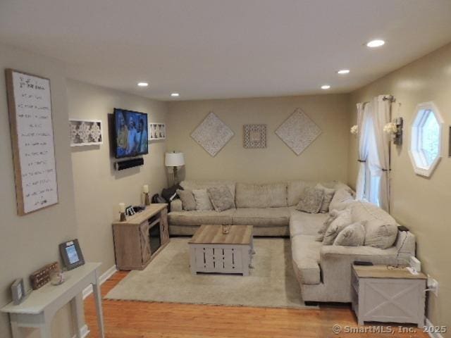 living room with light hardwood / wood-style flooring