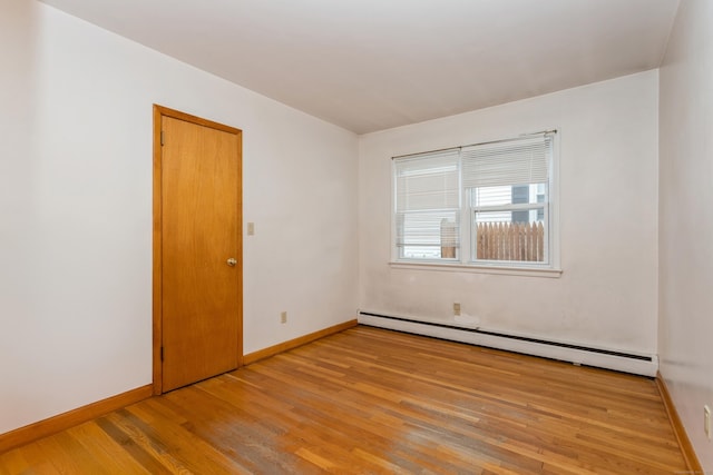 empty room featuring light hardwood / wood-style flooring and a baseboard radiator